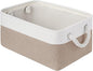 Storage Baskets for Shelves 13.8x9.8x6.7 Inch, Foldable Fabric Storage Bins with Handles, Small Storage Baskets for Organizing Closet, Office, Home Organization (1-Pack, White&Khaki)