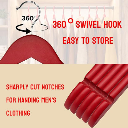 Passionate Red Wooden Hangers 20 Pack for Adults Heavy Duty Non-Slip Clothes Hangers, Colorful Wood Hangers Pack of 20 Sturdy Coat Hangers for Men Women Shirts Pants Coats Assorted Colors (RED)