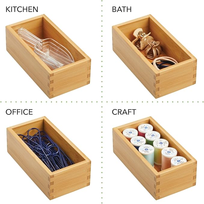 mDesign Bamboo Storage Bin Container, Drawer Organizer Crate Boxes for Kitchen Pantry Cabinet, Shelf, Island or Countertop, Holds Snacks, Spices, or Drinks, Echo Collection, 2 Pack, Natural/Tan