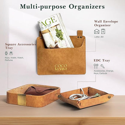 PU Leather Tray. Stylish and Durable Catch-All Organizer for Desk, Vanity, Nightstand, and Kitchen - Soft Faux Leather, Perfect for Keys, Jewelry, and Small Accessories.