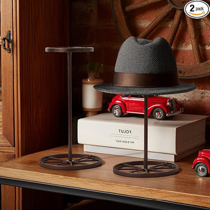 Cowboy Hat Stand, Heavy Duty Metal Hat Holder for Desk Countertop Closet, Wagon Wheel Hat Display Rack for Fedora, TableTop Western Hat Stand for Vendors Retail, Mens Cowboys Gifts, 2 Pack, Bronze