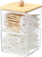 Qtip Holder Acrylic Container for Cotton Swab, Cotton Pads, Floss Picks - Restroom Containers Bathroom Essentials Accessories Decor Vanity Storage Organizer, 3.5'' x 3.5'' x 5.3''
