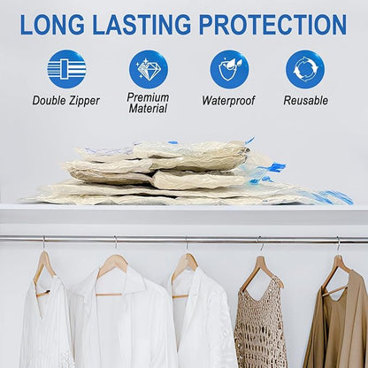 Fygrip Vacuum Storage Bags with Hand Pump, Plastic Packaging Bags, 80% Space Saver Vacuum Seal Bags for Clothing, Travel Lugggage, Blankets, Comforters, 20 Combo