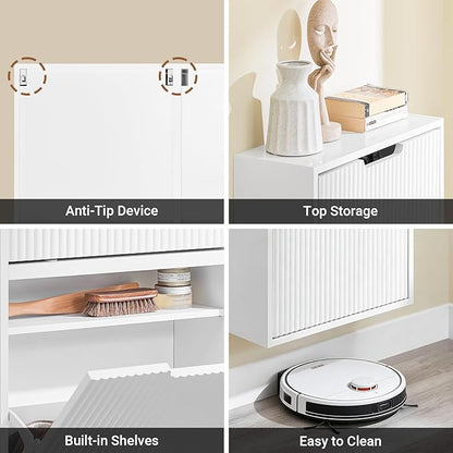 SoBuy Wall Mounted Slim Shoe Cabinet for Entryway, Narrow Shoe Rack Cabinet with 2 Flip Drawers, FSR170 (White)