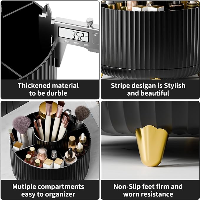 fanado 360° Rotate Makeup Brush Holder Organizer, Makeup Organizers Countertop, Makeup organization and Skincare Storage with Gift Box Packing for Vanity, Desktop, Bathroom (Black)
