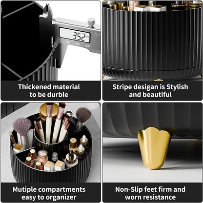 fanado 360° Rotate Makeup Brush Holder Organizer, Makeup Organizers Countertop, Makeup organization and Skincare Storage with Gift Box Packing for Vanity, Desktop, Bathroom (Black)