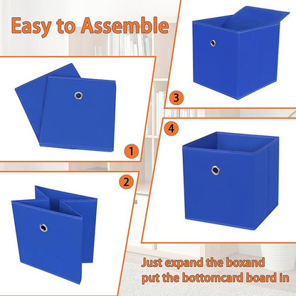 Foldable Storage Cubes Bins ,11 Inch Cloth Storage Cube Fabric Storage Box Cubes Organizer Baskets with Dual Handles for Home Organizer Set of 8 (Dark Blue)