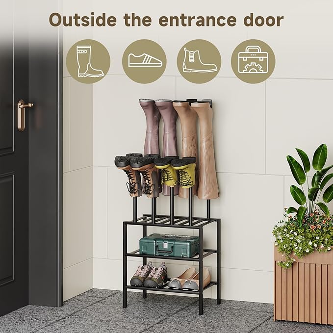 Boot Rack for Tall Boots Organizer,3-Tier Multiuse Shoe Rack and Boot Storage Rack,for Tall Boots,Sneakers,High-Heel (Black, 3-Tier-Short)