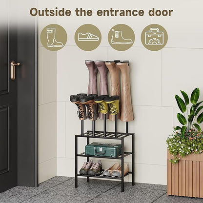 Boot Rack for Tall Boots Organizer,3-Tier Multiuse Shoe Rack and Boot Storage Rack,for Tall Boots,Sneakers,High-Heel (Black, 3-Tier-Short)