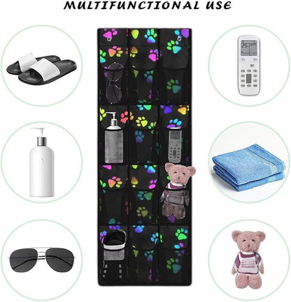Paw Over The Door Shoe Organizers,Shoe Rack for Door,Hanger Storage Organizer for Closet,Classroom Headphone Storage with 12 Mesh Pockets,Breathable Storage Bag for Women