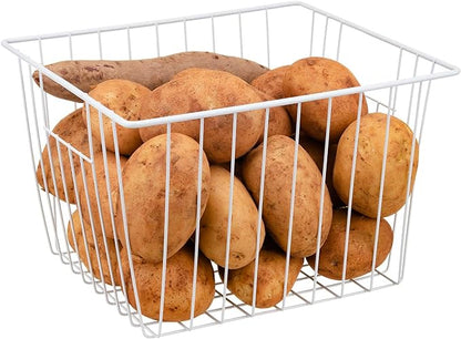 Freezer Organizer Baskets, Kitchen Metal Wire Storage Bins, Pantry Cupboard Household Container Dividers with Handles