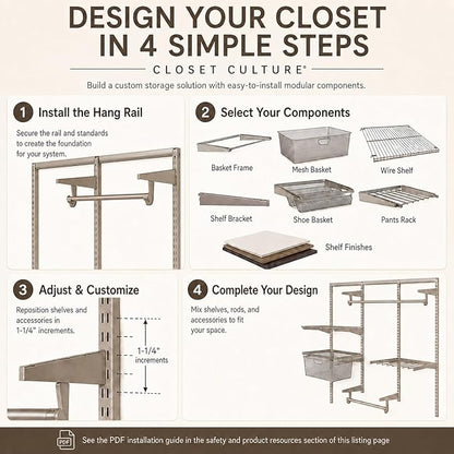 Closet Culture by Knape & Vogt 5.25 in. H x 23.50 in. W x 17.00 in. D Champagne Nickel Shoe Rack Kit for Closet System, 0335-SRK-CN