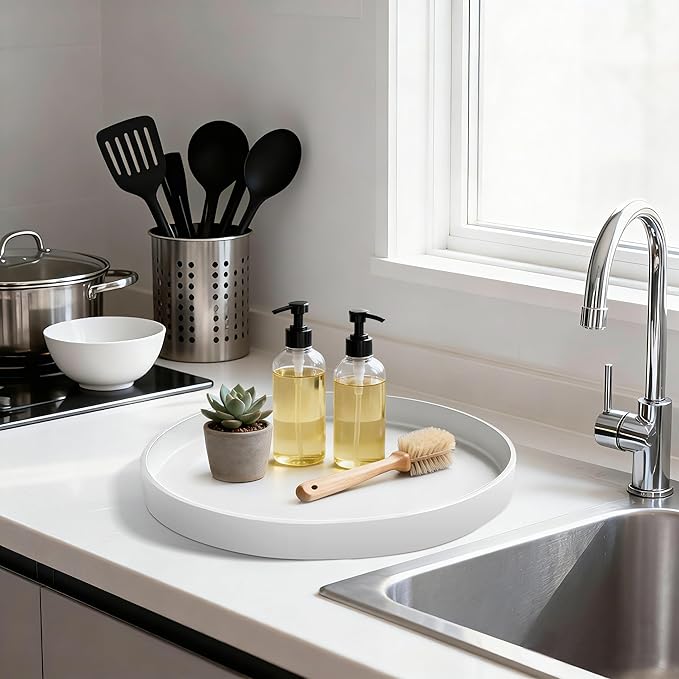 1 Pack 11" Bathroom and Vanity Tray, ABS Bathroom Counter Organizer, Coffee Table Decor for Perfume, Candles, Keys &More. Kitchen Countertop Organizer, Decorative Tray Soap Holder, White