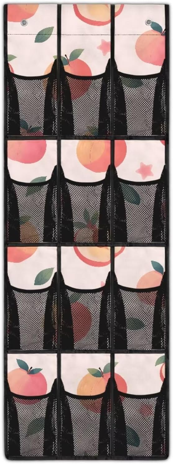Peach Over the Door Shoe Organizer,Shoe Organizer Door Hanger with 12 Mesh Large Pockets,Space Saver,Storage for Small Spaces