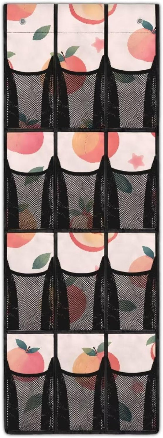 Peach Over the Door Shoe Organizer,Shoe Organizer Door Hanger with 12 Mesh Large Pockets,Space Saver,Storage for Small Spaces