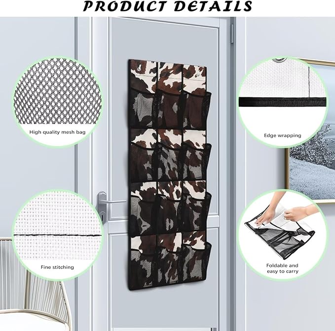 Brown Over The Door Closet Organizer 12 Pockets Cowhide Door Hanging Shoe Organizer for Office Space Saving Shoe Holder Hanger Large Capacity Wall Hanging Storage