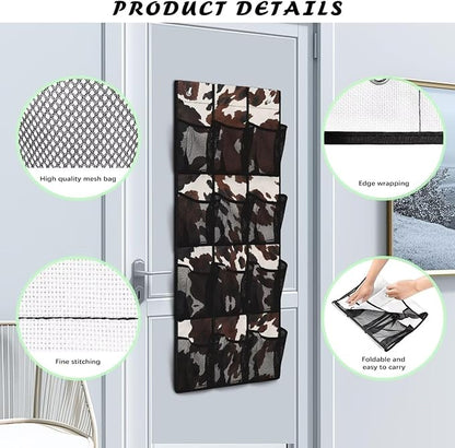 Brown Over The Door Closet Organizer 12 Pockets Cowhide Door Hanging Shoe Organizer for Office Space Saving Shoe Holder Hanger Large Capacity Wall Hanging Storage