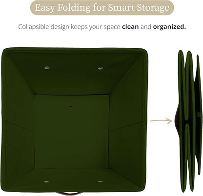 DECOMOMO Storage Baskets, 13x15x13 Storage Cube Bins with Labels for Organizing Shelves Kallax (Kallax / 4pcs, Olive Green)