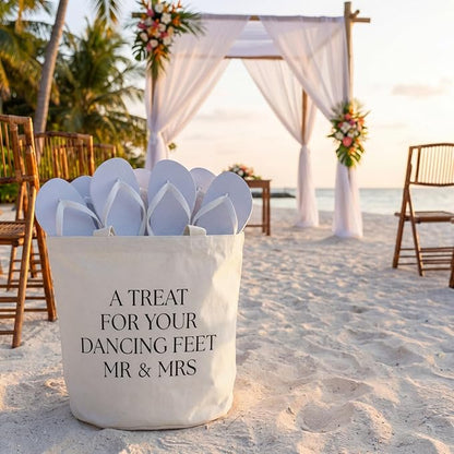Yungyan Wedding Baskets with Handles 16 inch Large Storage Basket for Wedding Glow Sticks Slippers Flip-flops Umbrella Blankets Gift Container for Ceremony Ivory White(Treat for Feet)