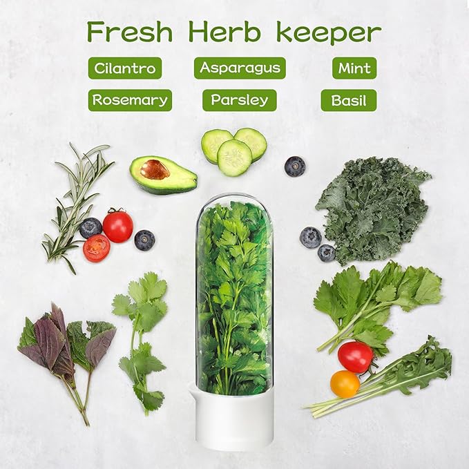 Herb Keeper for Refrigerator, Herb Saver for Refrigerator, Vegetable Preservation Bottle for Cilantro, Mint, Parsley, Asparagus, Keeps Greens Fresh for 2-3 Weeks (4PCS)