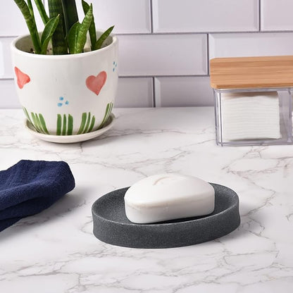 IMEEA Oval Resin Soap Dish for Bathroom Sink Stone-Look Soap Tray Holder for Bar Soap, Sponge or Shampoo Bar (Grey)