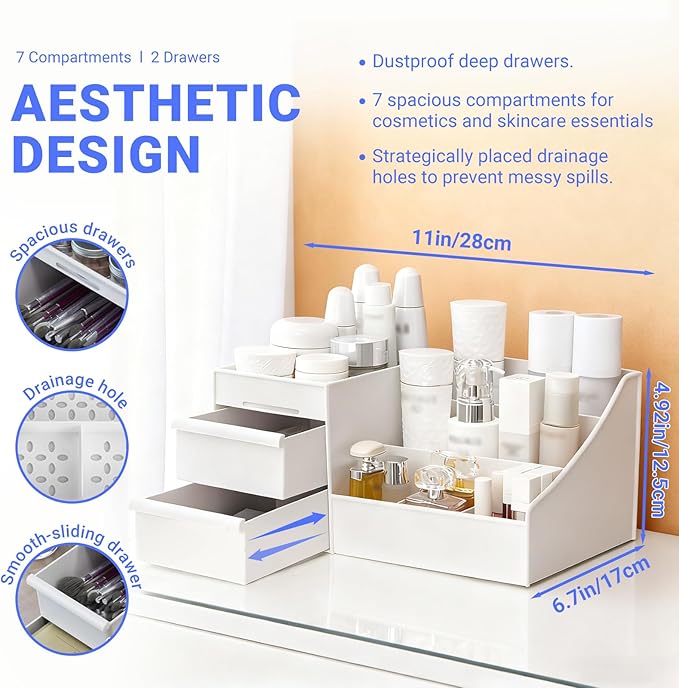 Makeup Organizer with Drawers, Cosmetic Organizer for Vanity Dresser Bathroom Countertop, Large CapacityOrganizer for Skincare, Lipstick, Palettes (1 Pack Makeup Organizer)