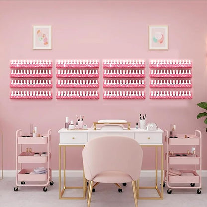 4 Pack 15 Inch Nail Polish Organizer，Diamond Crystal Rhinestone Acrylic Nail Polish Organizer，Sunglasses Essential Oil Picture Display Storage Pink