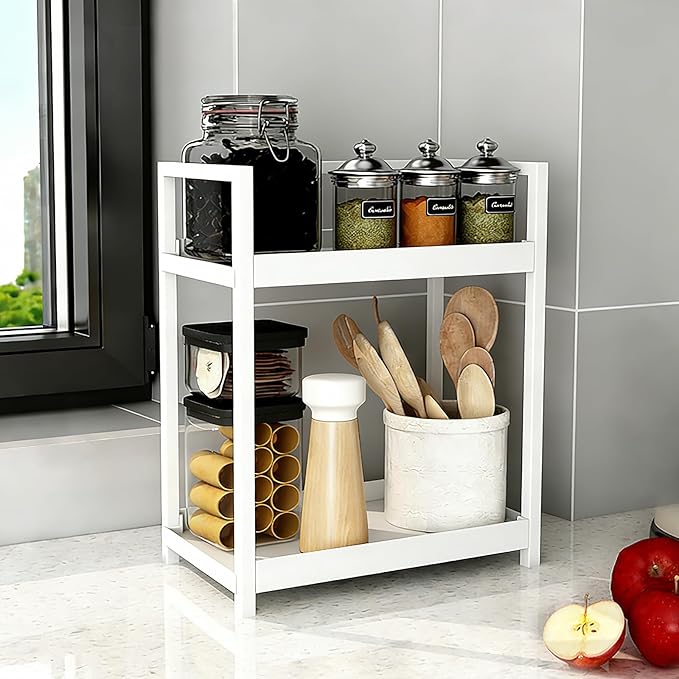 Anyoifax Bathroom Counter Organizer 2 Tier Vanity Storage Countertop Shelf Makeup Organizer Perfume Tray Skincare Holder for Sink, Dresser, Kitchen, Small White