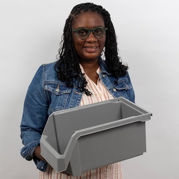 ReadySpace Large Plastic Containers for Organizing and Storage Bins for Closet, Kitchen, Office, or Pantry Organization, 14.75" x 8" x 7", 6-Pack, White, Large