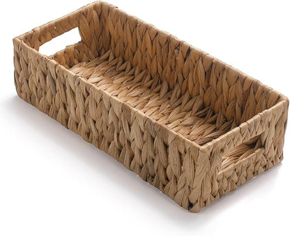 Wicker Toilet Tank Basket, Toilet Paper Basket for Back of Toilet Tank Top, Woven Water Hyacinth Bathroom Storage Basket for Organizing and Decor (14.2 x 6.5 x 3.7 inch)
