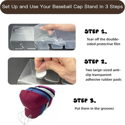 Hat Stands, Holder Organizer for Baseball Caps, 2 Pack Acrylic No-Install Hat Rack for 14 Caps Storage, Hat Organizer Display Stand for Closet, Bedroom, Dresser, Office, Shelf Decoration