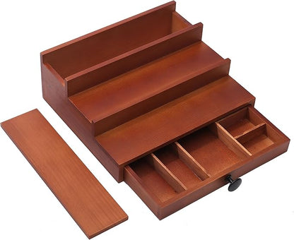 3 Tier Cologne Organizer for Men - Brown Wooden Cologne Perfume Display Stand with Drawer and Hidden Compartment, Mens Cologne Rack Holder Shelf for Room