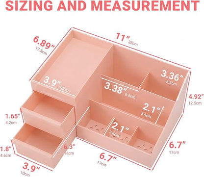 Makeup Organizer with Drawers, Cosmetic Organizer for Vanity Dresser Bathroom Countertop, Large CapacityOrganizer for Skincare, Lipstick, Palettes (Pink-1 Pack)