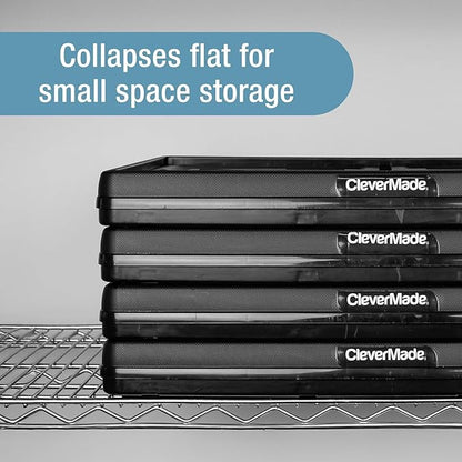 CleverMade 60L Collapsible Utility Crate (66 lb Capacity), Heavy Duty Folding Storage Crate, Stackable Plastic Organizer for Car Trunk, Garage & Groceries, 23 x 15 x 12 in, Obsidian