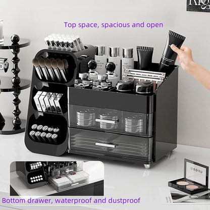 Makeup Organizer with Drawers,Large Capacity Countertop Organizer for Vanity,Bathroom and Bedroom Desk Cosmetics Organizer,Easy To Storage Skincare,Brushes,Lotions,Lipstick (Black)