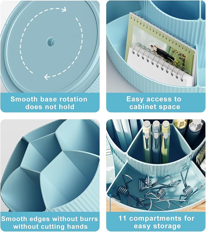 DASITON 360° Rotating Makeup Brush Holder Organizer,Large Capacity Makeup Organizer Countertop,11 Slots Makeup Brush Holder,Cosmetic Organizer,Cosmetic Display Cases for Vanity,Desktop,Bathroom(Blue)