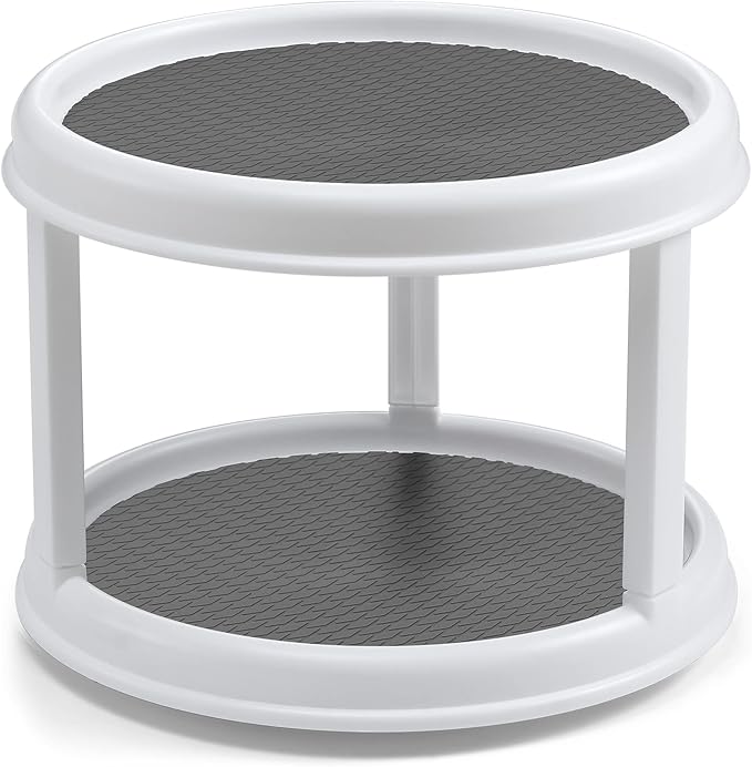 2 Pack, 2 Tier 10" Turntable Lazy Susan Spice Organizer - Rotating Seasoning Rack Spinner for Pantry Cabinet Kitchen Countertop, Table Top Organizing - Multiuse Two Tier Rotating Organization Rack