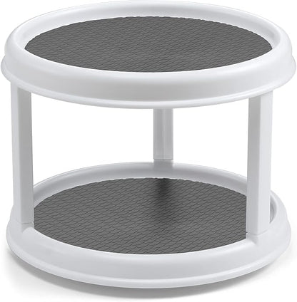 2 Pack, 2 Tier 10" Turntable Lazy Susan Spice Organizer - Rotating Seasoning Rack Spinner for Pantry Cabinet Kitchen Countertop, Table Top Organizing - Multiuse Two Tier Rotating Organization Rack