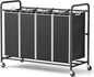 ROMOON Laundry Hamper Sorter Cart: 4-Section Organizer with Heavy-Duty Lockable Wheels and Removable Bags | 180L Rolling Laundry Basket for Dirty Clothes in Laundry Room or Small Spaces (Black)