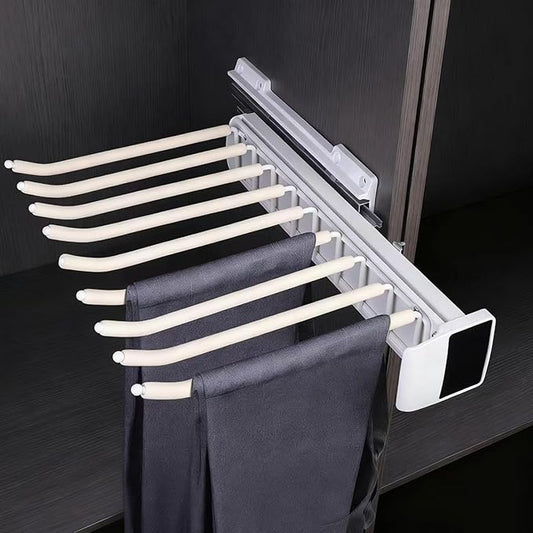 Pull Out Pants Rack, 9 Arms Aluminum Alloy Slid Pant Rack, Closet Pants Organizer Load 51lbs Pull Out Trousers Rack Sizes L 17.7in h 5.5 in w 13.4in (Right-Side Installation)