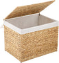 Water Hyacinth Storage Basket with Lid, 31.7 Gallon (120L) Wicker Shelf Basket with Removable Liner, Wicker Storage Basket for Blanket, for Livingroom, Bedroom, Natural