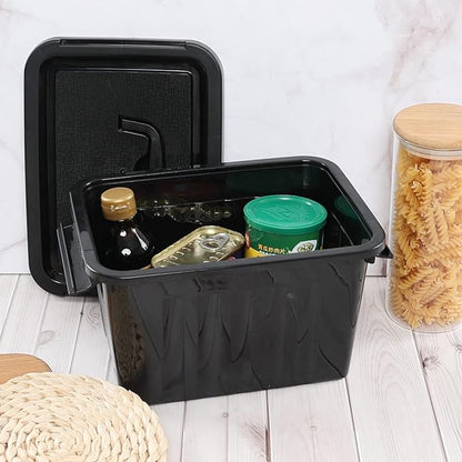 6L Plastic Storage Boxes, 6 Pack Black Storage Bins with Lids