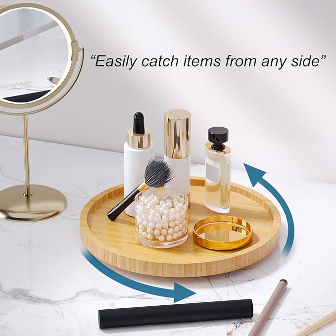 VERTORGAN Lazy Susan Organizer for Kitchen,Bamboo Turntable for Cabinet,Pantry,Vanity,Small（Natural）