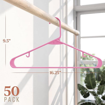 Plastic Hangers 50 Pack Pink - Clothes Hangers - Makes The Perfect Coat Hanger and General Space Saving Hangers for Closet and New Apartment Essentials - Percheros Ganchos para Colgar Ropa Hangars