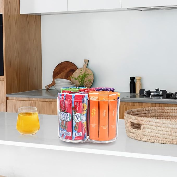 Drink Packet Organizer for Powdered Drink Mix,Powder Packet,Water Packet,Water Flavor Packet,Lazy Susan Organizer for Drink Mix Necessities Rotating Holder (Flower)