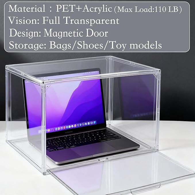 3 Pack XXX-Large Acrylic Purse Box Organizer 17.3x13x13'' Clear Handbag Organizer Acrylic Box Display Case with Magnetic Attraction Lid, Showcase for Tote Bag, Helmet, Tall Boots, Super Large Figures