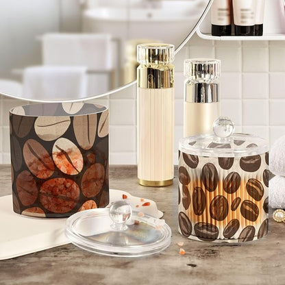 2 Pack Qtip Dispenser Apothecary Jars with Lids Cotton Round Holder Bathroom Canisters for Cotton Swab Floss Ball Pads Clear Plastic Decorative Brown and Beige Coffee Beans