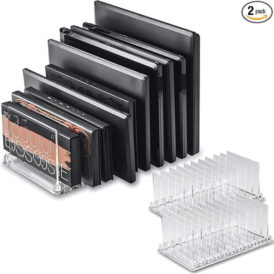 Acrylic Makeup Storage Eyeshadow Palette Organizer w/Removable Dividers 10 Space Display Case Fits Virtually All Blush Powder Pallet Sizes (2)