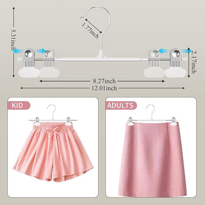 HUADYMEET 20 Pack 12Inch Pants Hangers with Wide Clips,Metal Trouser Hanger for Jeans.Space Saving Skirt Hangers Heavy Duty Non-Slip Adjustable Clothes Shorts Hanger for Women,Men,White