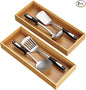 Bamboo Drawer Organizer, Stackable Utensil Trays for Kitchen, Wood Silverware Organizer for Drawer, Set of 2-15"x6"x2"